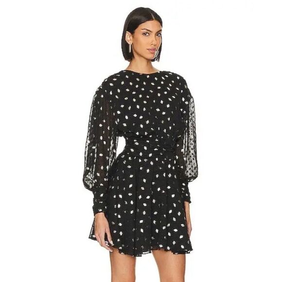 NWT Misa Los Angeles Davie dress diamond clip dot chiffon mini black Revolve XS - Picture 2 of 11